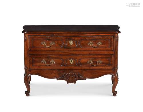 A Provincial Louis XV walnut serpentine commode