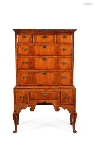 A George II walnut and oak chest on stand