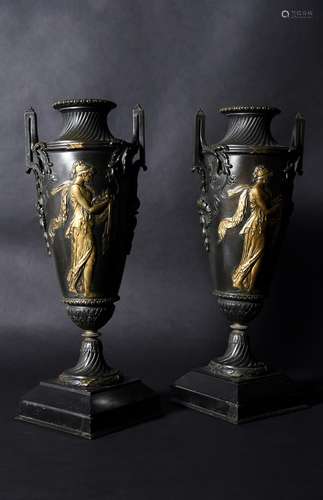 A pair of French parcel gilt and patinated bronze Neo Grec v...