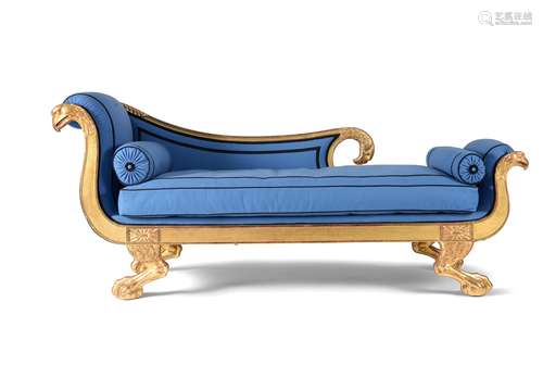 A carved giltwood chaise longue, , second quarter 19th centu...