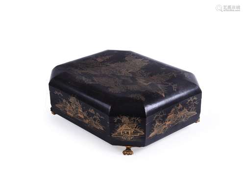 Y A Chinese Export black lacquer and gilt decorated games bo...