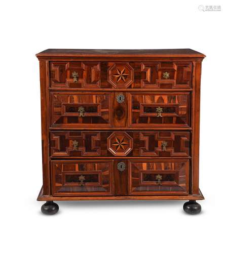 A William & Mary yew wood oyster veneered and inlaid chest o...