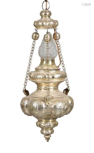A large Italian silvered metal sanctuary lamp, inscribed wit...
