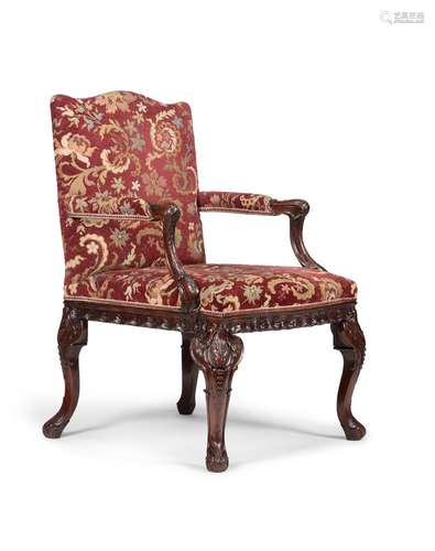 A George II carved 'red walnut' Gainsborough armchair, circa...