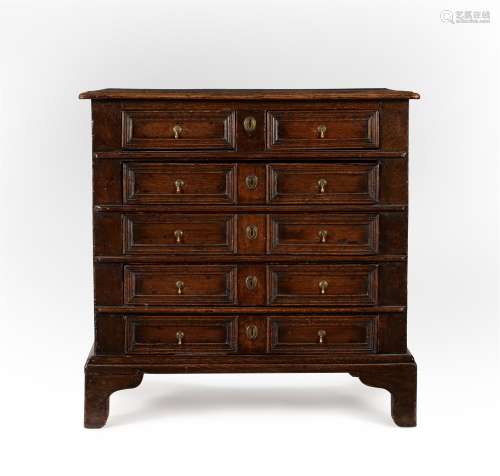 An unusual Charles II oak chest of drawers