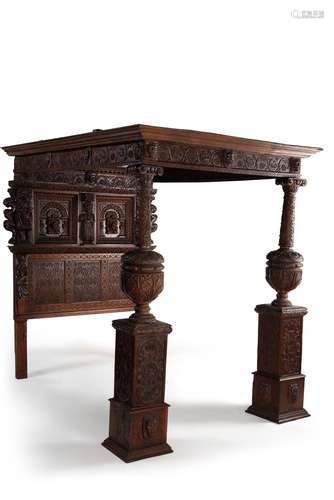 A carved oak tester bed, constructed from 17th century and l...