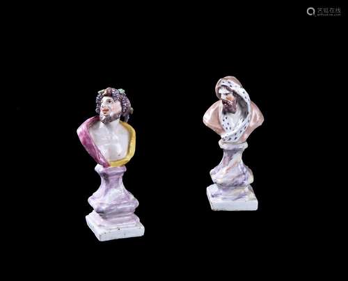 A pair of small Bow porcelain figural busts emblematic of Au...