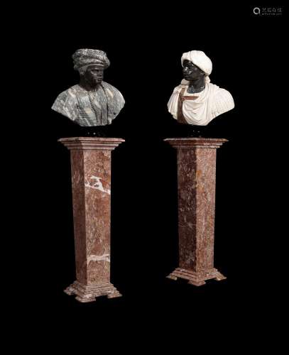 Two similar sculpted specimen marble busts of 'Blackamoors',...
