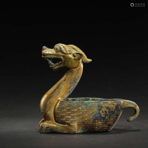 CHINESE GILT BRONZE BEAST, TANG DYNASTY