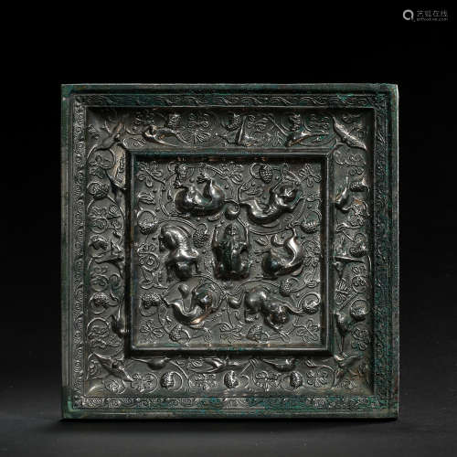 CHINESE BRONZE SQUARE MIRROR, TANG DYNASTY