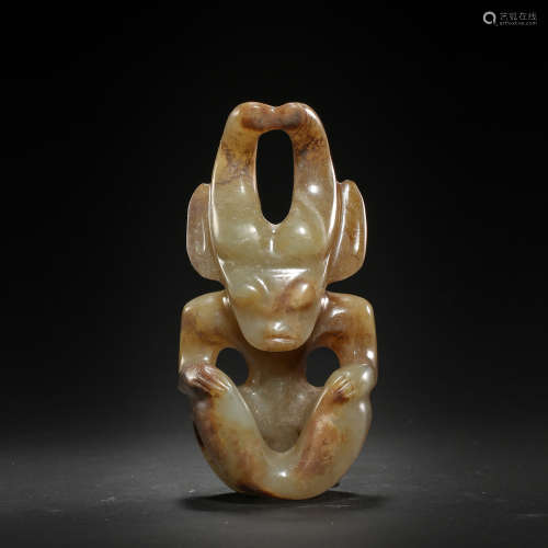 CHINESE RED MOUNTAIN CULTURE JADE SUN GOD STATUE