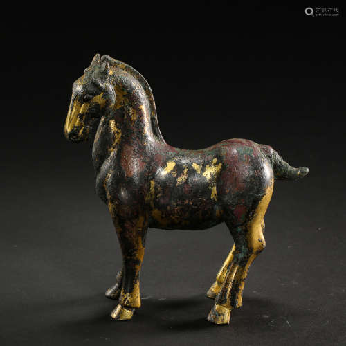 CHINESE GILT BRONZE HORSE, TANG DYNASTY,