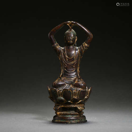 CHINESE SEATED BRONZE BUDDHA, LIAO AND JIN PERIODS
