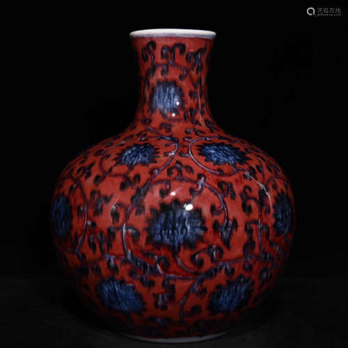 BLUE&RED GLAZE VASE PAINTED WITH FLOWER