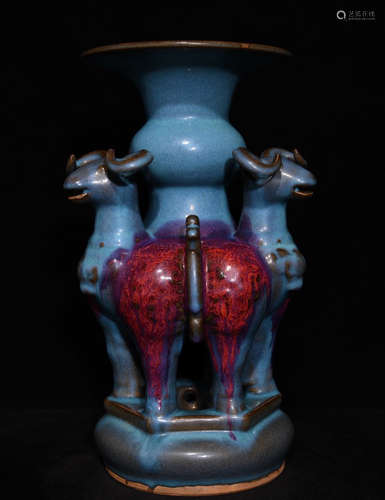 JUN YAO BLUE GLAZE VASE CARVED WITH SHEEP