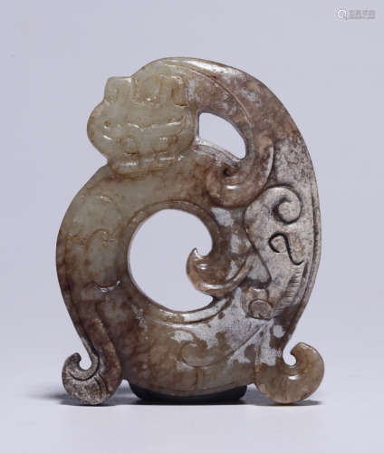 HETIAN WHITE JADE PENDANT CARVED WITH BEAST