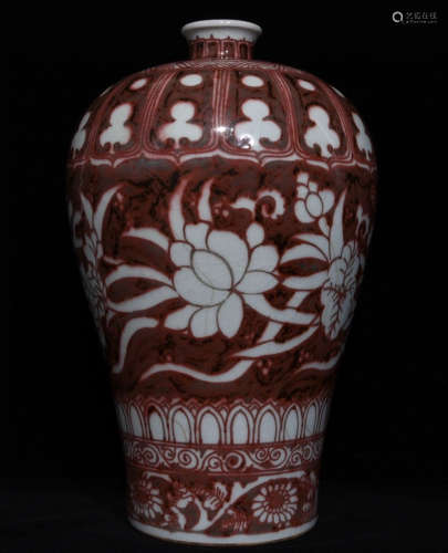 RED&WHITE GLAZE VASE PAINTED WITH FLOWER