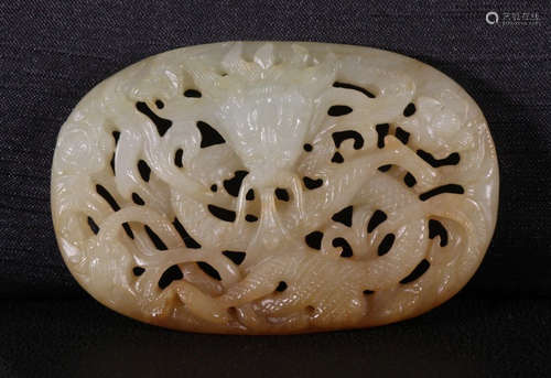 HETIAN JADE PENDANT HOLLOW CARVED WITH DRAGON