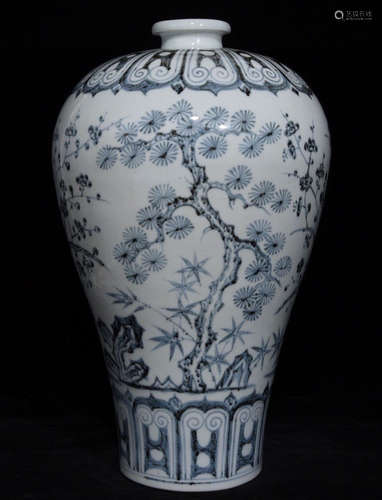 BLUE&WHITE GLAZE VASE PAINTED WITH FLOWER