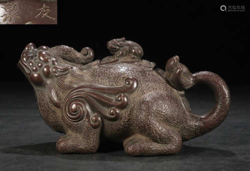 YOUQUAN MARK ZISHA TEA POT SHAPED WITH BEAST