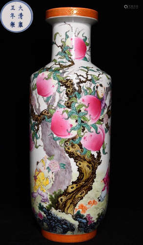 DAQINGYONGZHENGNIANZHI MARK FAMILLE ROSE GLAZE VASE