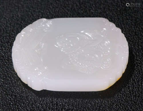 HETIAN JADE TABLET CARVED WITH LION