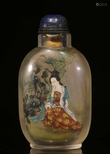 GLASS SNUFF BOTTLE PAINTED WITH FIGURE