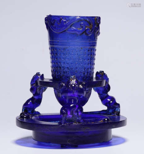 GLASS CUP CARVED WITH BEAST