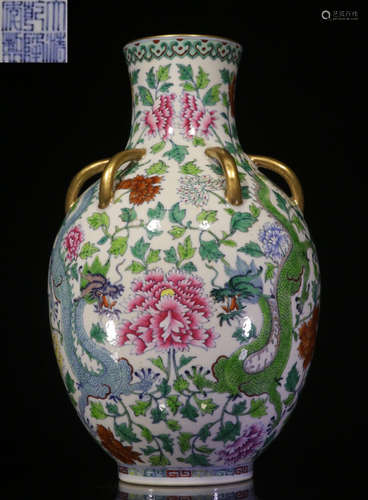 DAQINGQIANLONGNIANZHI MARK FAMILLE ROSE GLAZE VASE