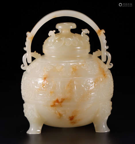 HETIAN JADE CENSER CARVED WITH BEAST PATTERN