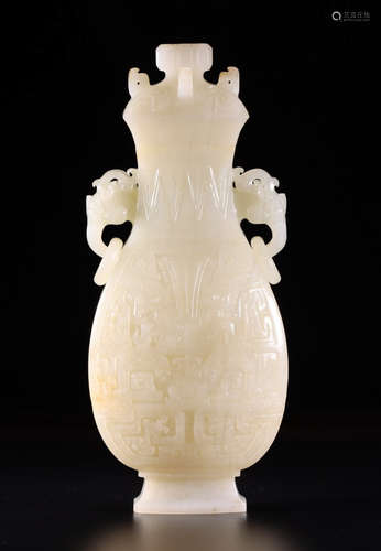 HETIAN JADE VASE CARVED WITH BEAST PATTERN