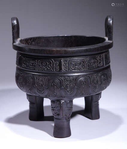 ZITAN WOOD CENSER CARVED WITH BEAST PATTERN