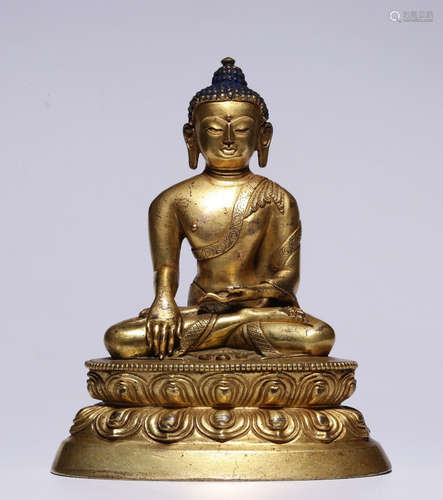 GILT BRONZE SAKYAMUNI BUDDHA STATUE