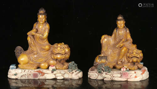 PAIR OF TIANHUANG STONE BUDDHA STATUE