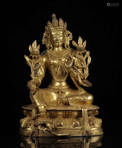 GILT BRONZE GUANYIN BUDDHA STATUE