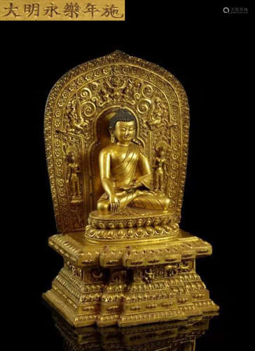 DAMINGYONGLENIANSHI MARK GILT BRONZE BUDDHA STATUE