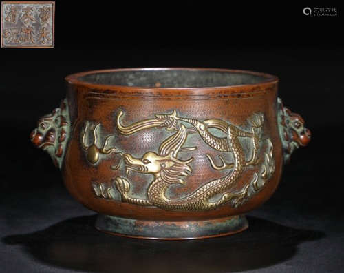 DOUZHUJIACANGQINGWAN MARK GILT BRONZE CENSER