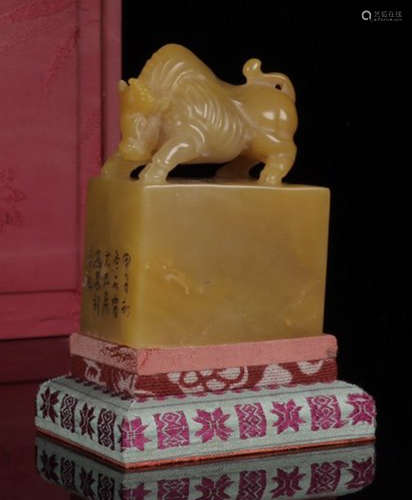 TIANHUANG STONE SEAL CARVED WITH BULL&POETRY