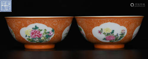 QIANLONGNIANZHI MARK ENAMELED GLAZE BOWL PAIR