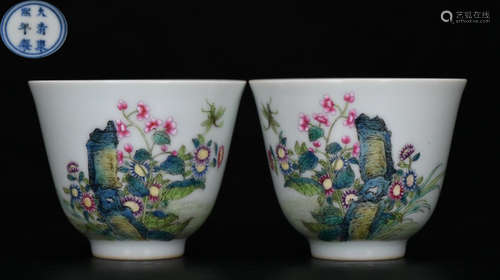 DAQINGKANGXINIANZHI MARK ENAMELED GLAZE CUP PAIR