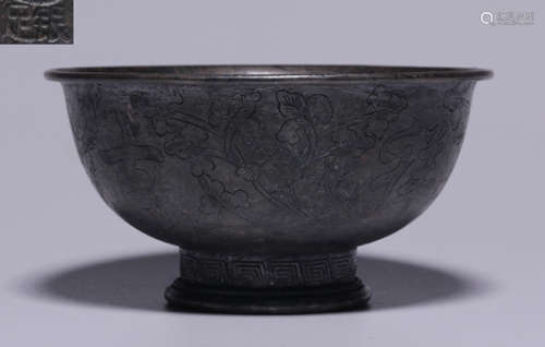 FU&ZUYIN MARK SILVER BOWL CARVED WITH FLOWER