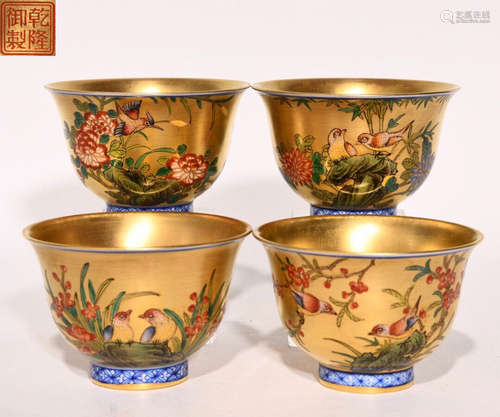 QIANLONGYUZHI MARK FAMILLE ROSE GLAZE CUPS