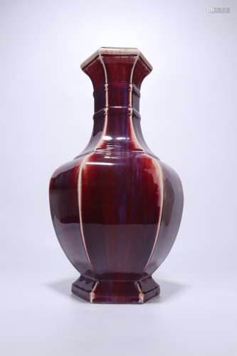 chinese flambe glazed porcelain hexagonal vase