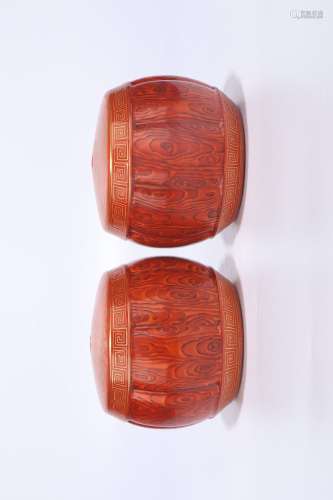 pair of chinese stone-imitation glazed porcelain stools