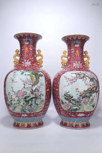 pair of chinese famille rose porcelain vases