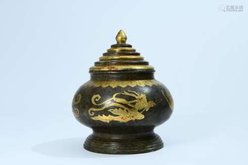 chinese silver pot in shape of pagoda