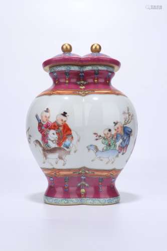 chinese famille rose porcelain double-joint vase