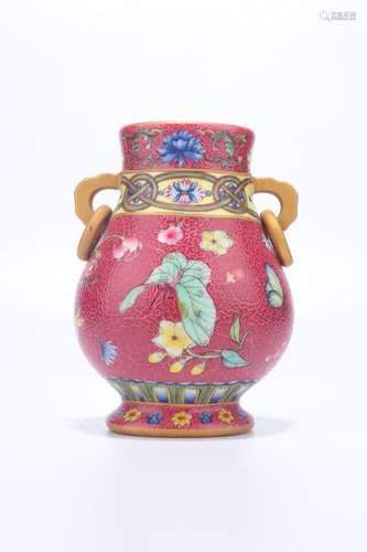 chinese famille rose porcelain binaural vase