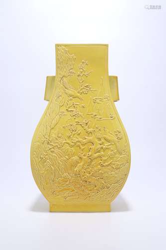 chinese yellow glazed porcelain handled vase