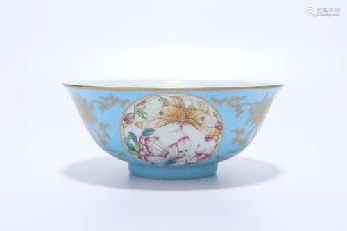 chinese blue glazed famille rose porcelain bowl